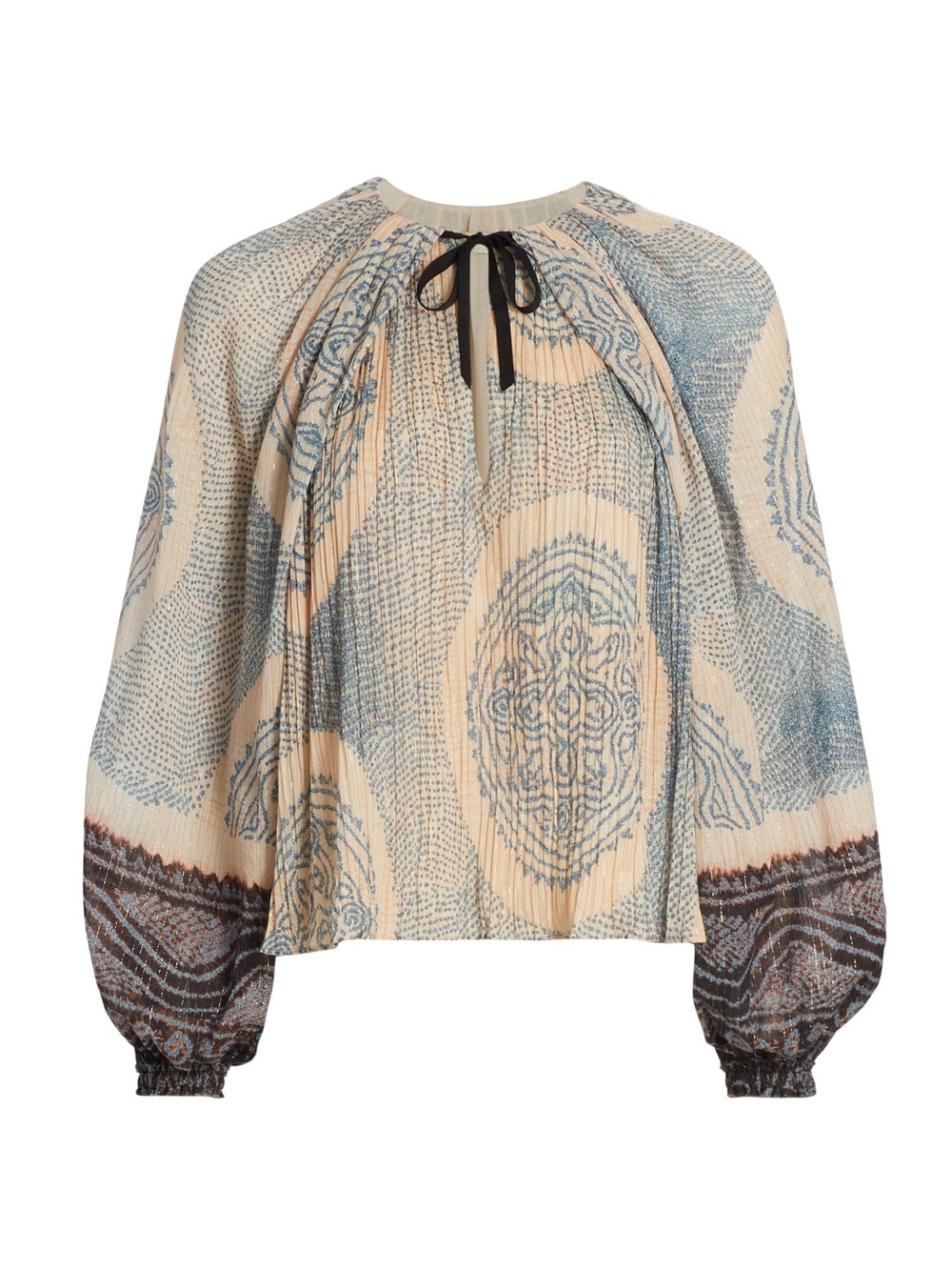 Ulla Johnson Blue and Cream Patterned Long-Sleeve Top